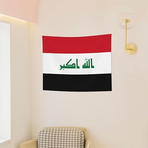 Miniatura 4 de Rqwaaed Tapiz de bandera de Irak adorna perfectamente la pared, 29 x 37 pulgadas