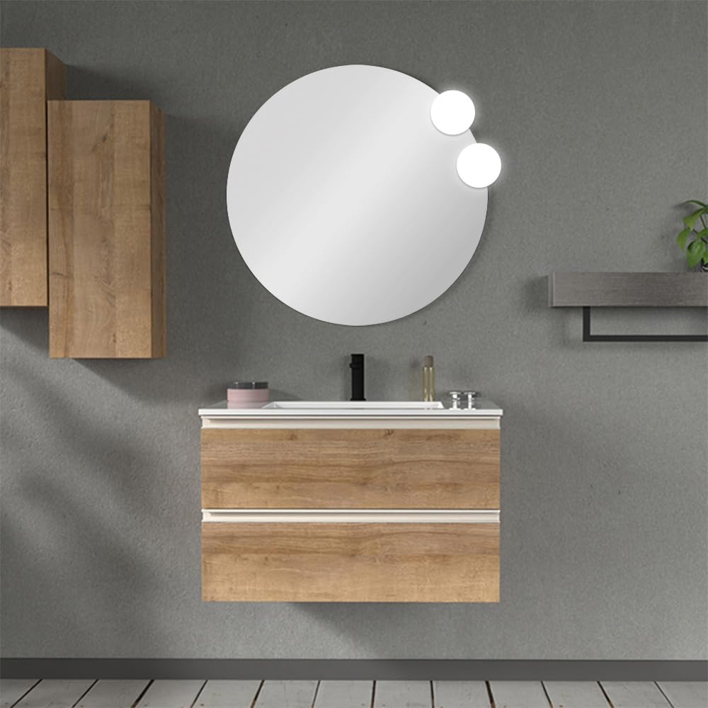 Inbagno Mobile bagno moderno sospeso 80 cm, serie Master 2 cassetti, completo di lavabo e specchio Garanzia 5 anni (Rovere Miele)