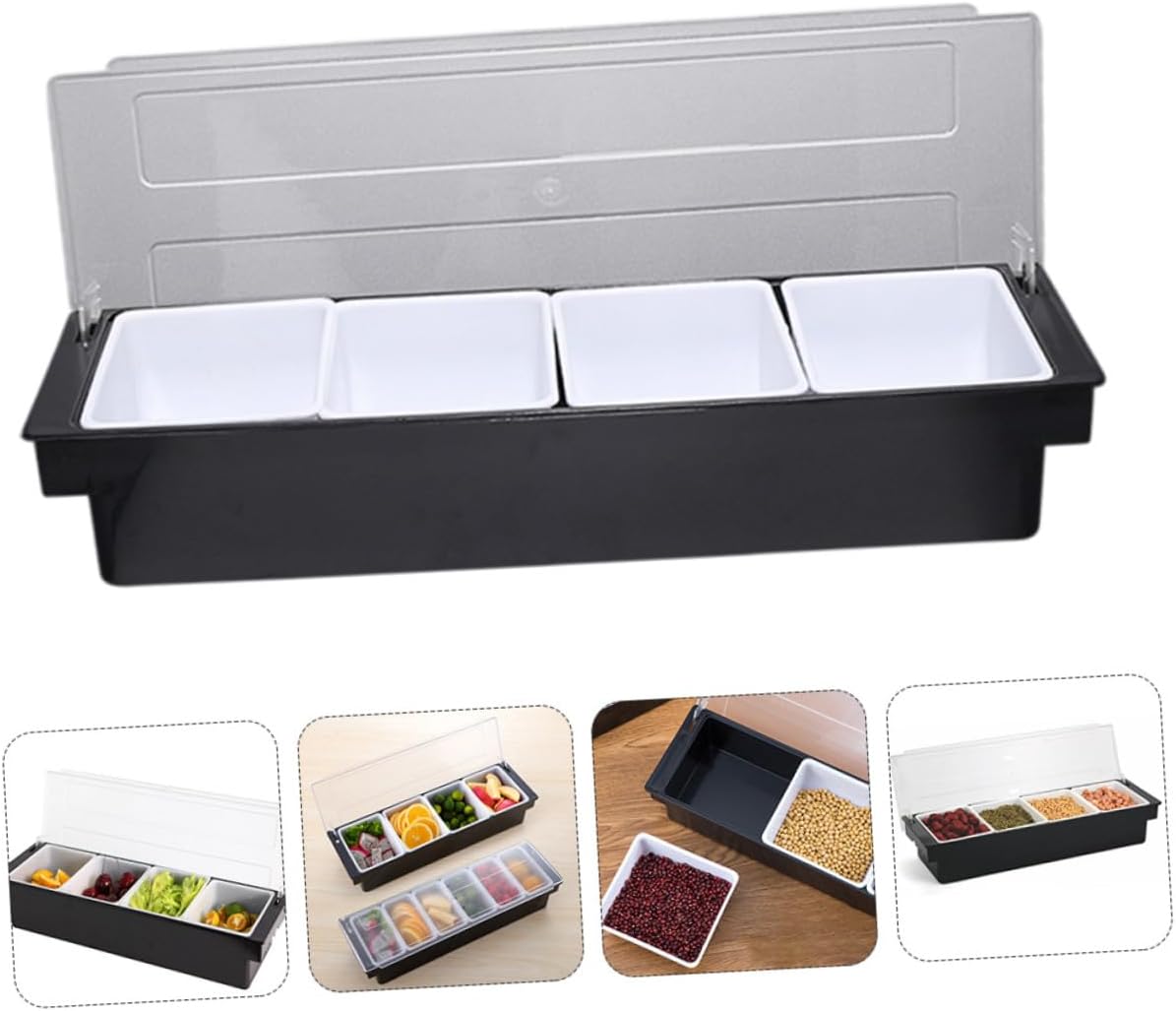 TOYANDONA Divided Plastic Fruit Storage Box 4-compartment Food Sealing Container Freshness Keeping for Kitchen and Bar Use