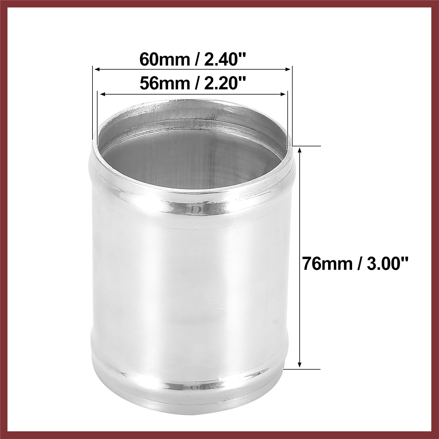 OD 2.35" 60mm Aluminum Alloy Hose Joiner Tube Intercooler Pipe Connector Air Intake Tube with Bead Roll with 2 Clamps Length 3" 76mm Replace Parts