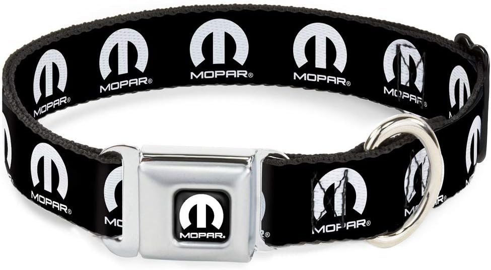 Buckle-Down Seatbelt Buckle Dog Collar - MOPAR Logo Repeat Black/White - 1" Wide - Fits 15-26" Neck - Large