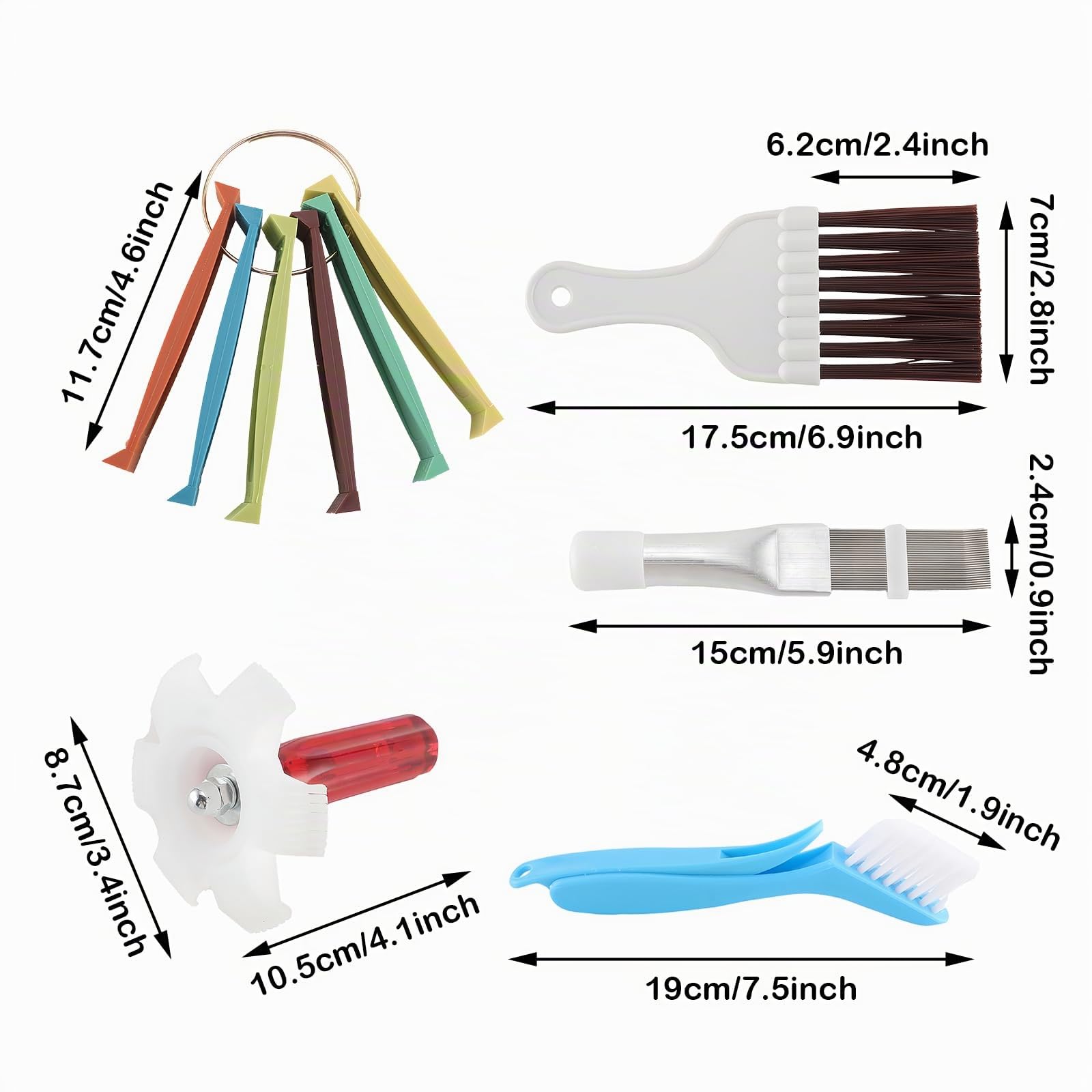 Kit Pulizia Condizionatore 5 Pezzi, Spazzola e Pettine per Alette in Metallo, Strumento di Riparazione e Pulizia per Condensatore, Evaporatori e Frigorifero