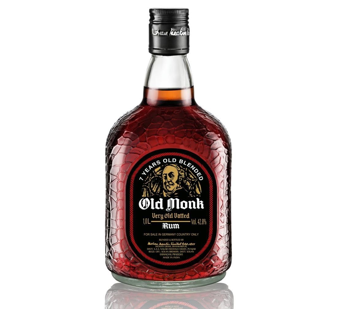 Old Monk Rum 7 Jahre – Rum mild im Geschmack – 1 Liter Rum – Ausgezeichneter Premium Dark Rum 42,8% Vol. – King of Rums seit 1855 – Ideal für Cocktails – Reichhaltige Textur – unvergleichliches Aroma