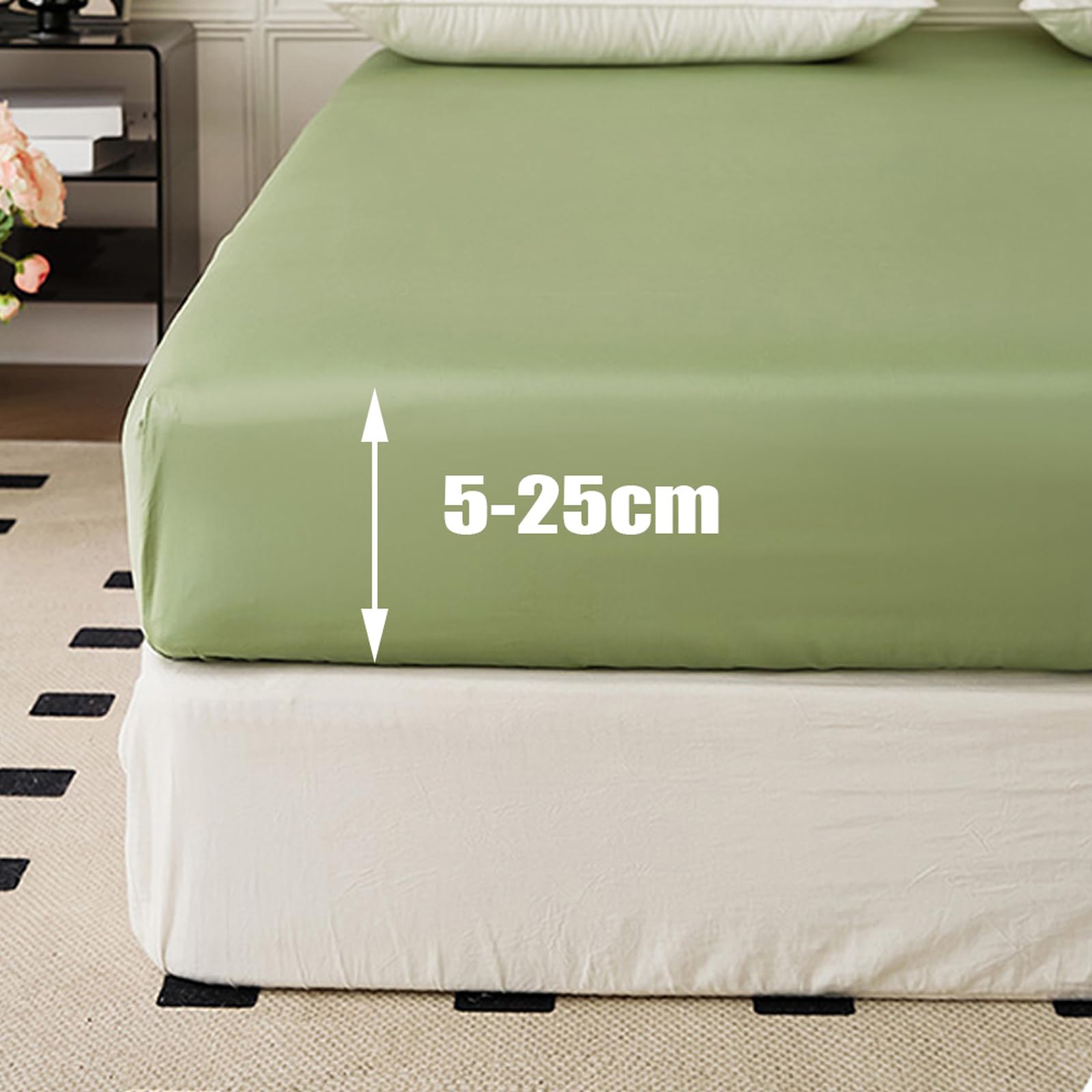 Drap Housse 90 x 190 + 20 cm 100% Coton Protege Matelas Kaki foncé