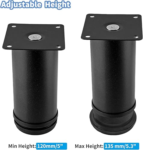 Miniatura 3 de Kyuionty Juego de 4 patas de acero inoxidable para muebles de 5 pulgadas, patas redondas ajustables de 2 pulgadas de diámetro, patas de repuesto de