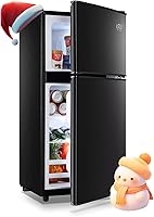 Vista 9 de Mininevera con congelador en la parte superior, refrigerador compacto de 3.5 pies cúbicos con termostato ajustable de 7 niveles, refrigerador