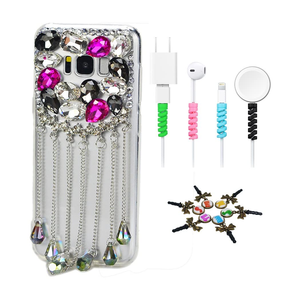 STENES Sparkle Case Compatible with Samsung Galaxy S21 Case - Stylish - 3D Handmade Bling Rhinestone Pendant Design Cover Case with Cable Protector [4 Pack] - Bling