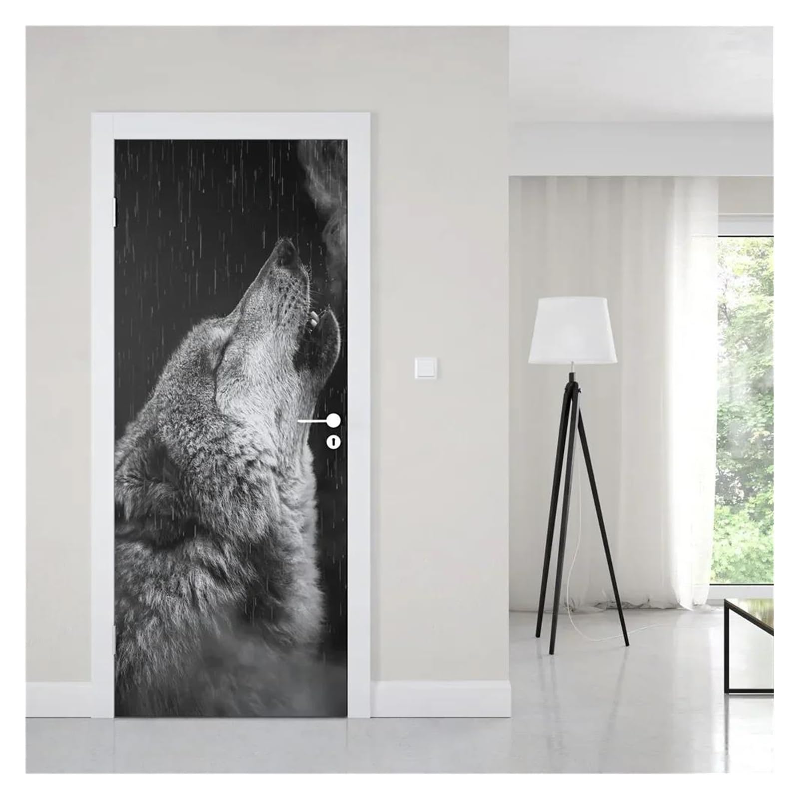 Sticker mural guépard 3D pour cacher une porte abîmée de chambre