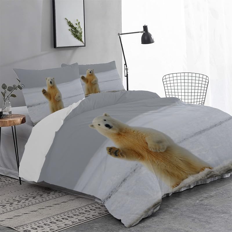Tweepersoonsbed dekbedovertrekset, ijsbeer pinguïn beddengoed 3-delig Tweepersoonsbed dekbedovertrekset, ijsbeer pinguïn beddengoed 3-delig