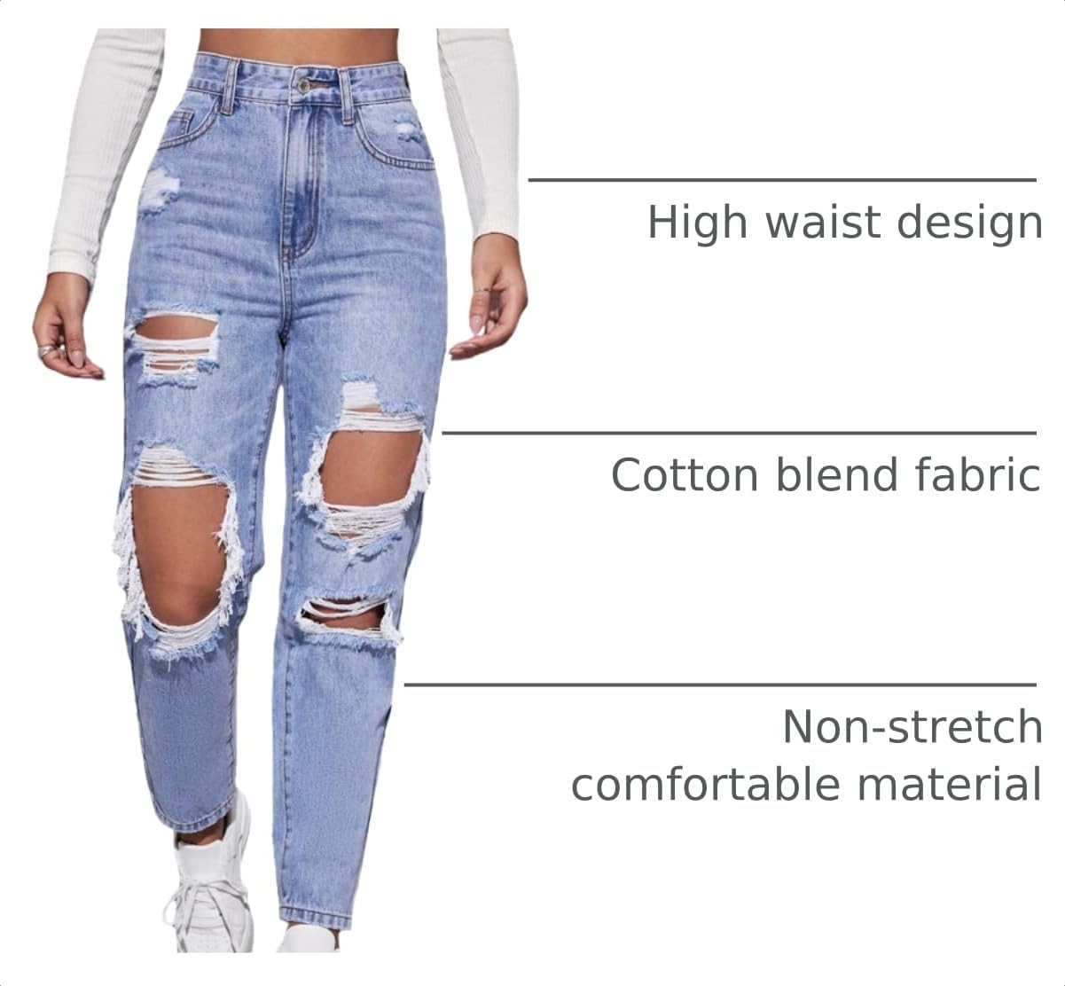 Floerns Women's Ripped High Waist Boyfriend Jeans Distressed Stretchy Denim Pants image 4