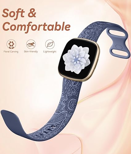 Vista 43 de Odbeai Correa compatible con correas Fitbit Versa 4/3 para mujer/Sense 2/Sense, bonita correa de repuesto suave con patrón floral bohemio para Negro