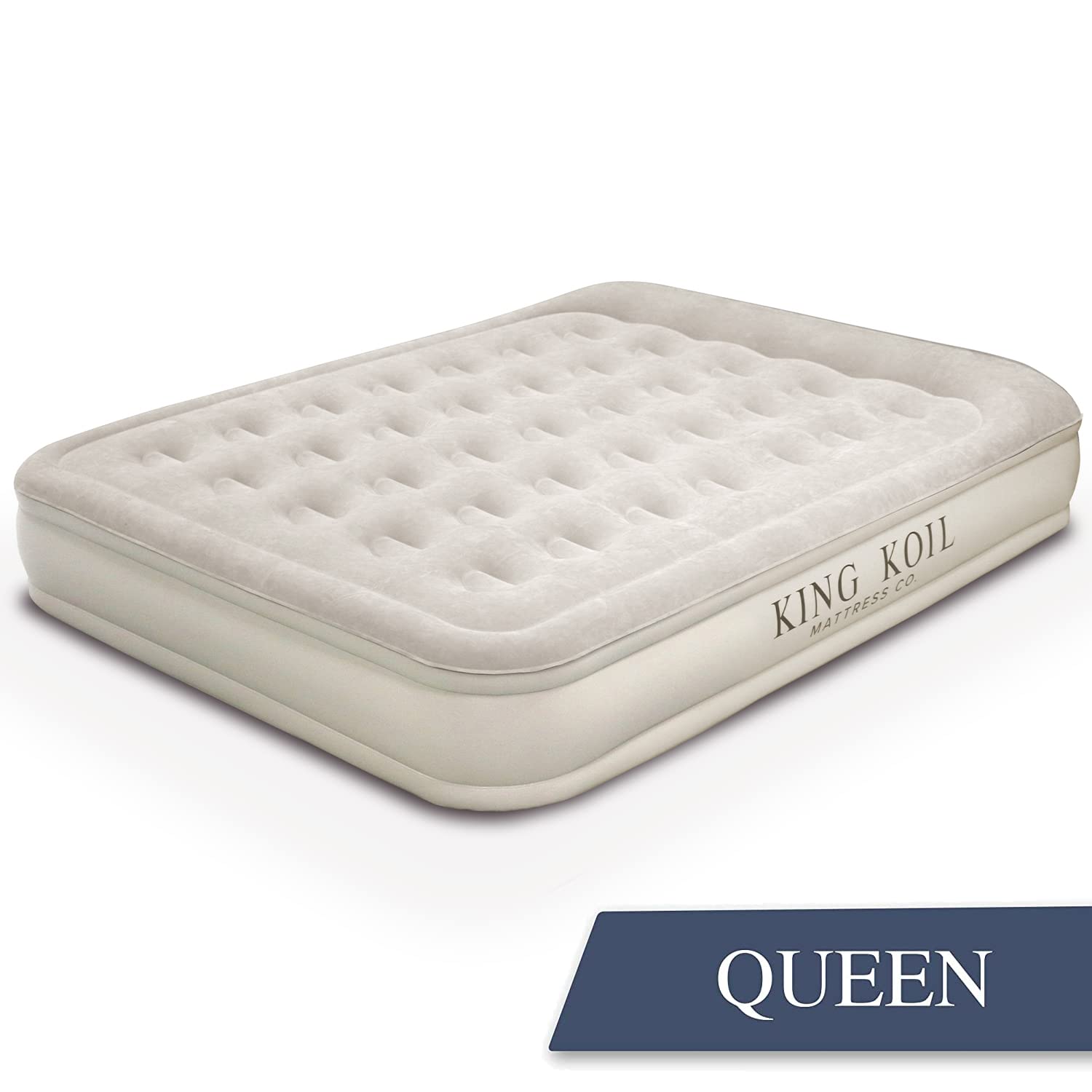 King Koil Luxury Queen Air Mattress with Built-in Pump for Home, Camping & Guests - Queen Size Inflatable Airbed Luxury Double High Adjustable Blow Up Mattress, Durable Portable Waterproof