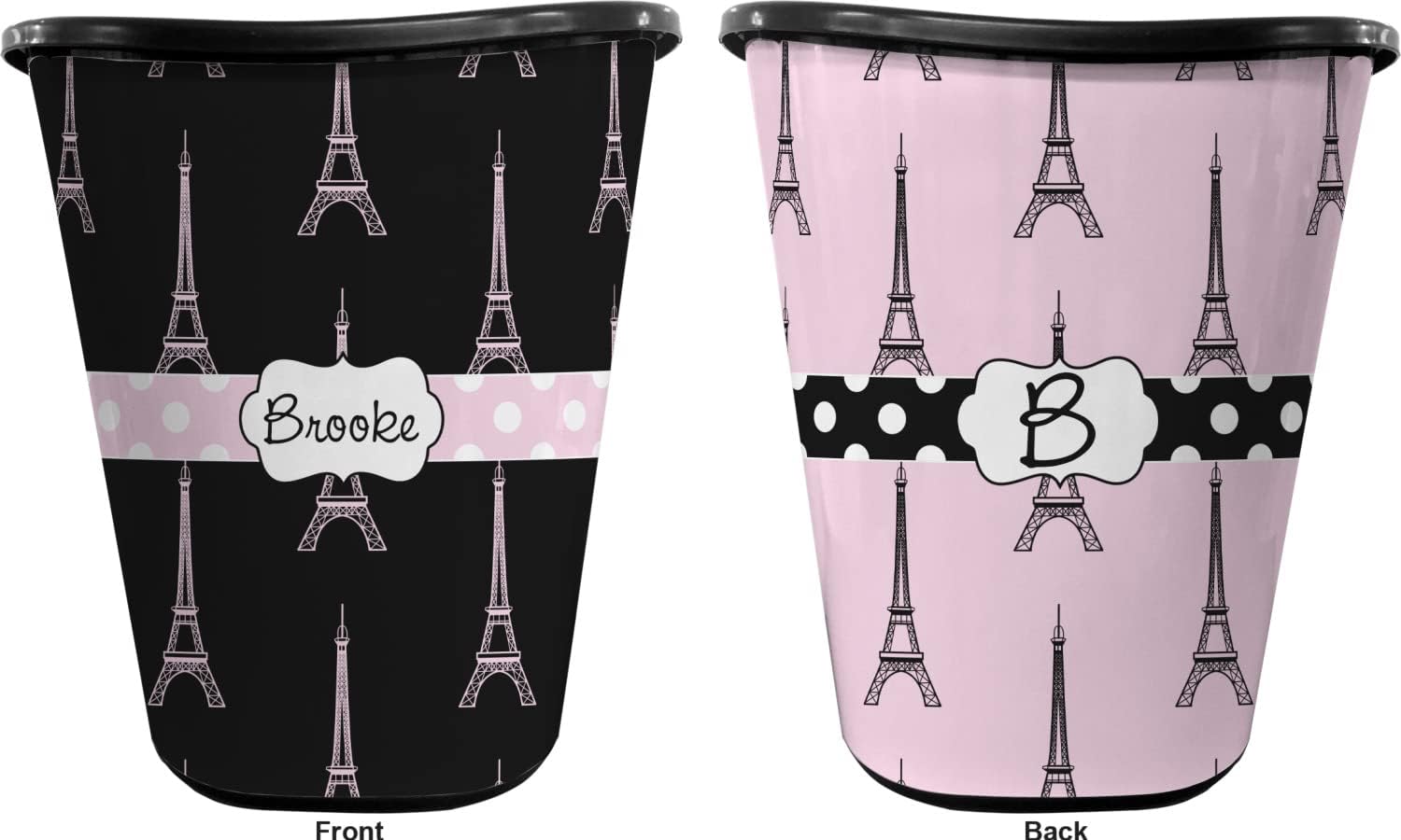 Personalized Black Eiffel Tower Waste Basket - Double Sided (Black)