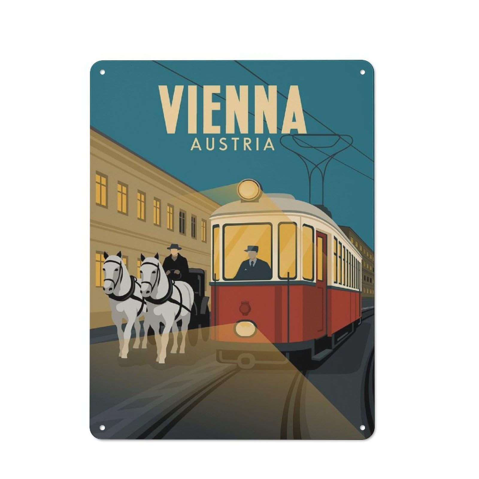 Junmoney Style-2 Tin Sign 40X30cm With Vienna Austria Travel (2) For Hallway Wall, Rustic Decor, For Vintage Wall Decor Fans, For Garage And Workshop Walls