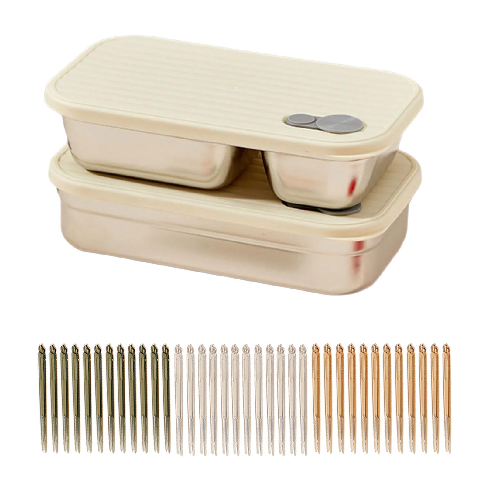Msioytog Two Packs Beige 304 Stainless Steel Leak Proof Fruit Salad Bentos Box Stackable Silicone Seal Food Container Eating Lunch Holder School Lunch Container
