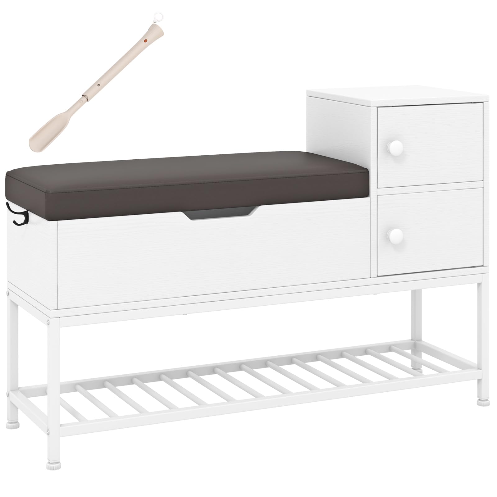 HMAKGG Schoenenbank hout met zitting, zitbank met opbergruimte hout, schoenenkast klein met zitbank, schoenenrek met 2 niveaus voor entree, hal, garderobe, woonkamer, 45 x 30 x 40 cm