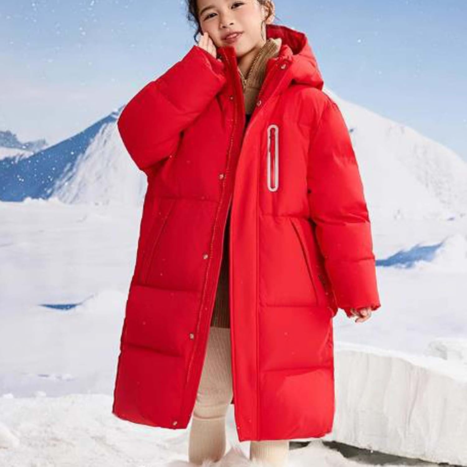 Girls Long Winter Puffer Coat Thickened Warm Puffy Quilted Jacket Long Sleeve Padded Down Outerwear for Kids 4-15 Years