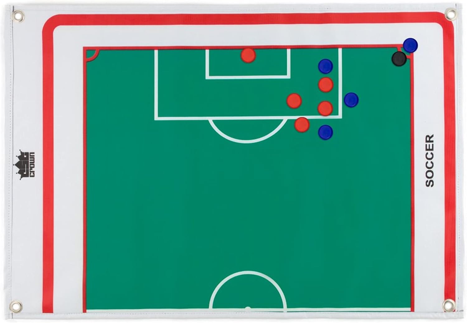 Crown Sporting Goods Magnetic Soccer Coaches Strategy & Tactic Board - 23.75" x 16.75" Premium, Double Sided Roll-Up Play Calling Clipboard, Full & Half Field View Sides, & 24 Magnets