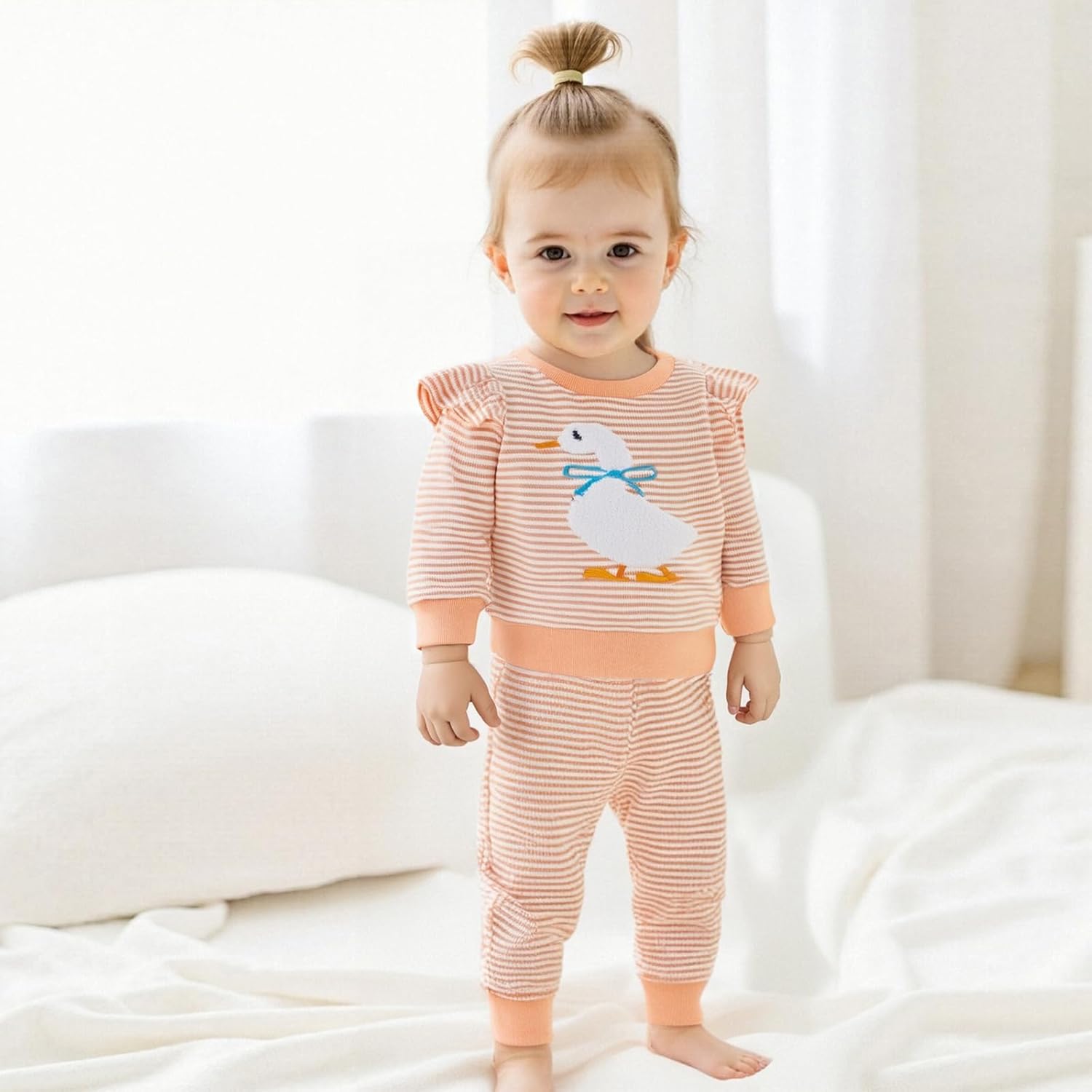 Toddler Baby Girl Fall Winter Clothes Silly Goose Long Sleeve Sweatshirt Tops Pants 2Pcs Set Farm Goose Outfit (Pink, 2-3T) - Image 7