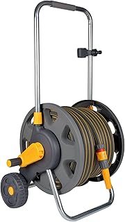 HOZELOCK - Cart Plus 50m of Ultramax hose (12.5 mm): Max Capacity 60m, Rewind Handle, Sturdy Frame for general use, Supplied Assembled, Nozzle and Fittings Included