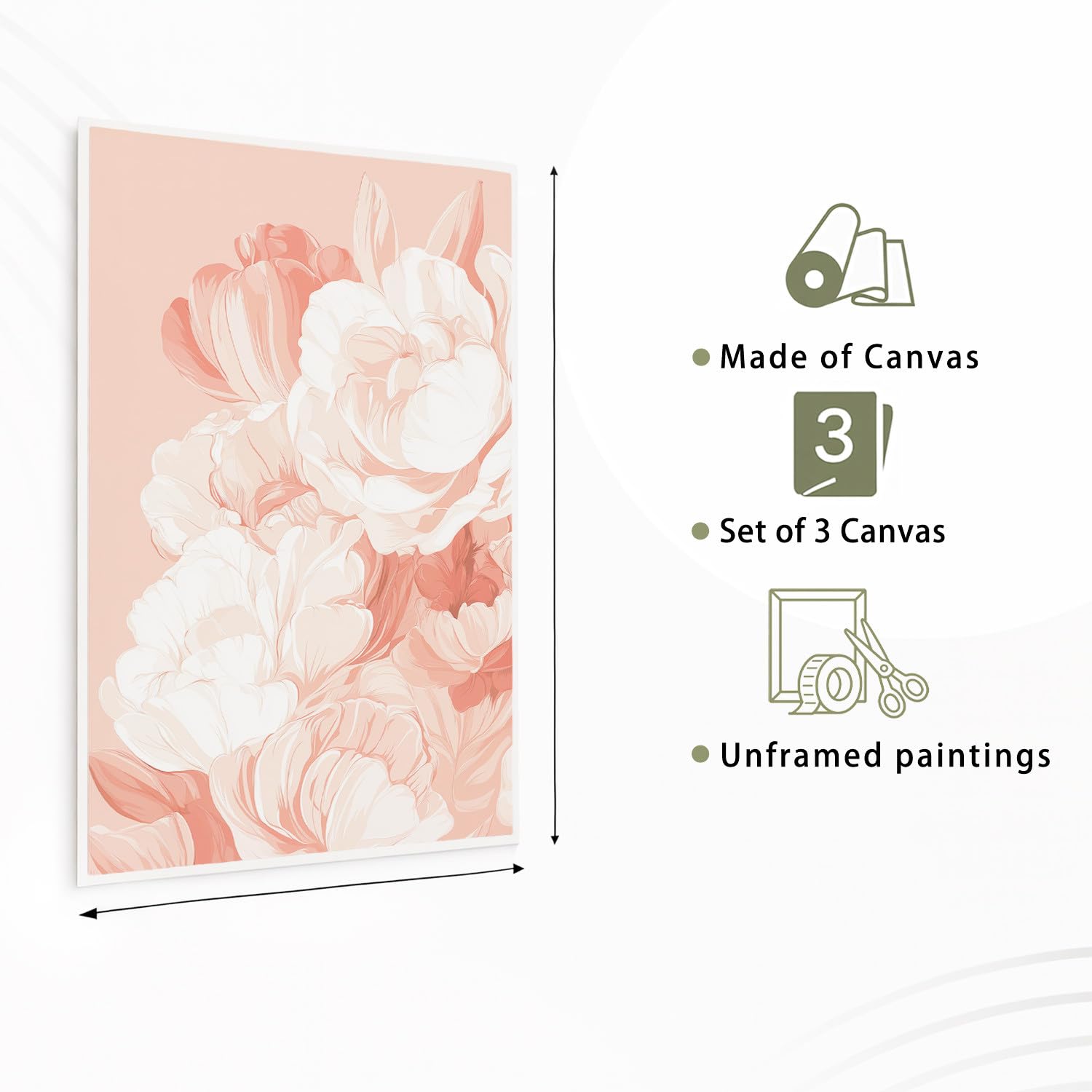 Juego de 3 decoraciones de pared modernas, impresión HD para sala de estar, dormitorio, pósters niña retrato floral rosa elegante sin marco, 40 x 60 cm