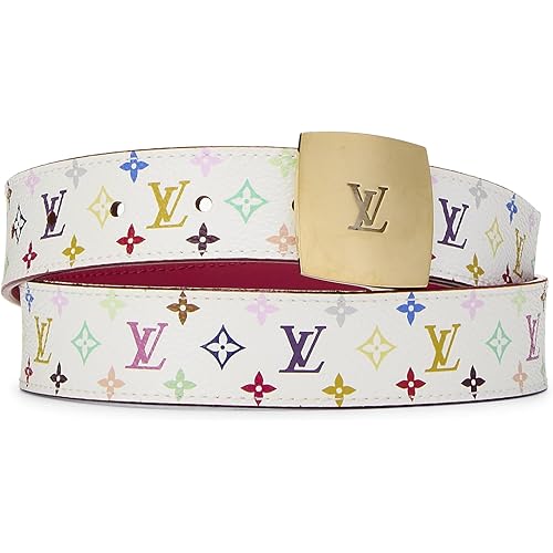 Louis Vuitton, Pre-Loved Takashi Murakami X Louis Vuitton White Monogram Multicolore Ceinture 80, White