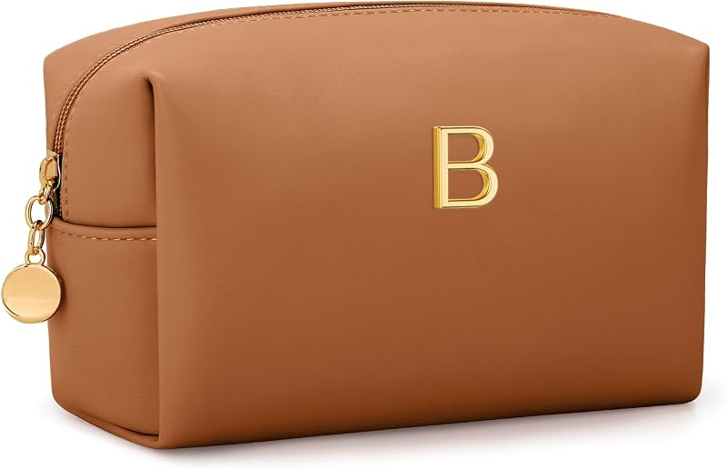 Necessaire de maquiagem CLOUDWINGS com inicial metálica, marrom, Pacote com 1 unidade