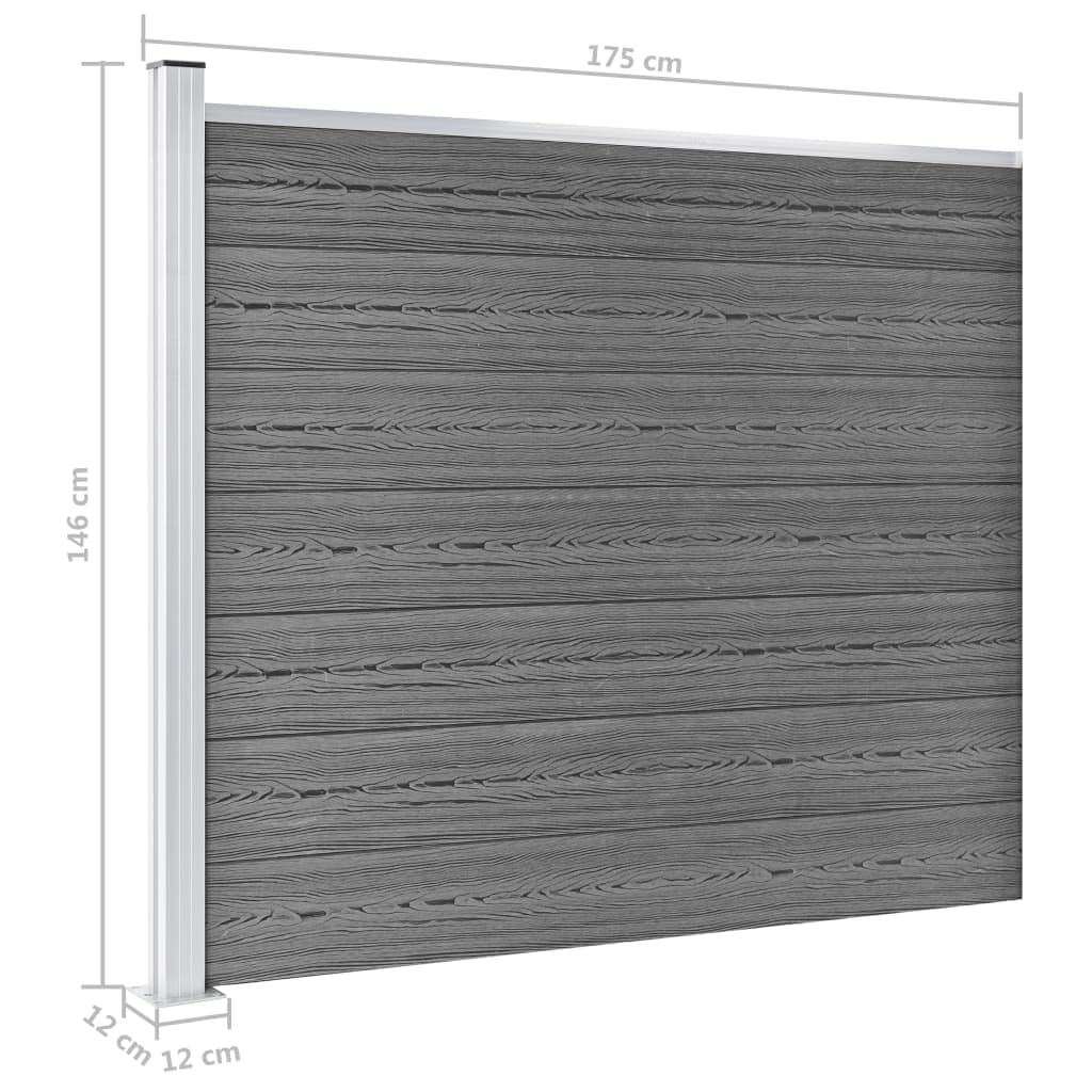 Zaunelement Set WPC 699x146 cm Grau Sichtschutz Gartenzaun mit Aluminiumprofil und Stahlpfosten langlebig wetterfest für Terrasse Vorgarten und Grundstück