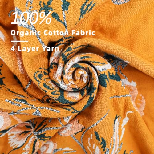 Boho Large Throw Blanket, 100% Organic Cotton Breathable Soft Bed Throw - Floral Bird Farmhouse Decor Blanket for Sofa Couch Chair Quilt and Gift. (Flower-Art, 80" x 90")