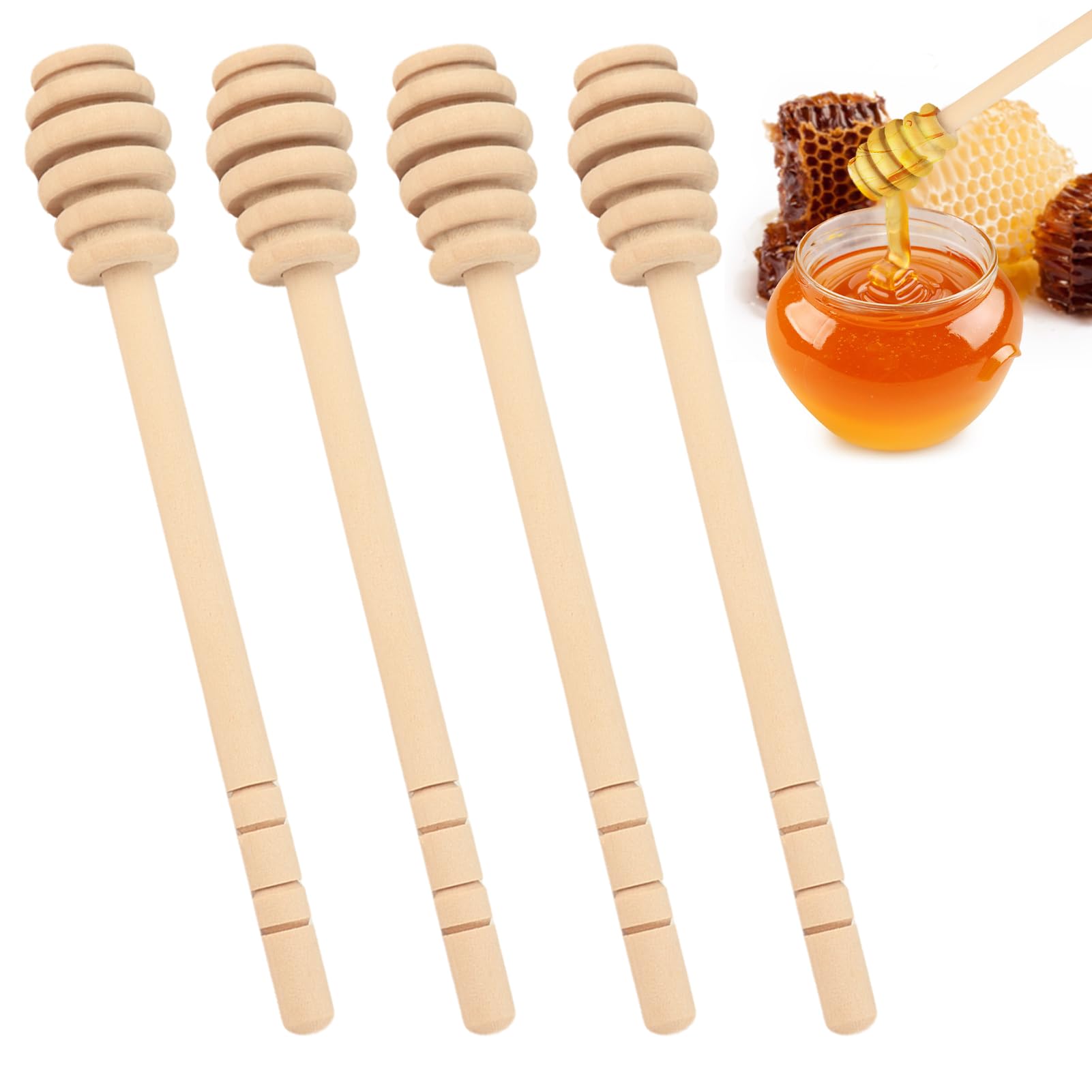 Spargimiele In Legno - Set 4 Pezzi Da 16 Cm Per Miele, Sciroppo E Cioccolato
