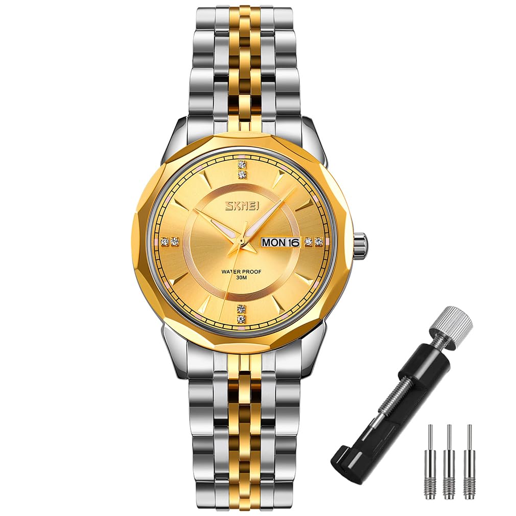 SKMEI Watch for Women Business Classic Fashion Stainless Dress Luxury Analog Waterproof Simple Day Date Ladies Female Wife Gifts Silver Gold Wrist Watches