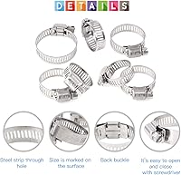 Vista 5 de Glarks Kit surtido de abrazaderas de manguera de engranaje helicoidal ajustable de 50 piezas de 0.315-1.496 in de rango de acero inoxidable