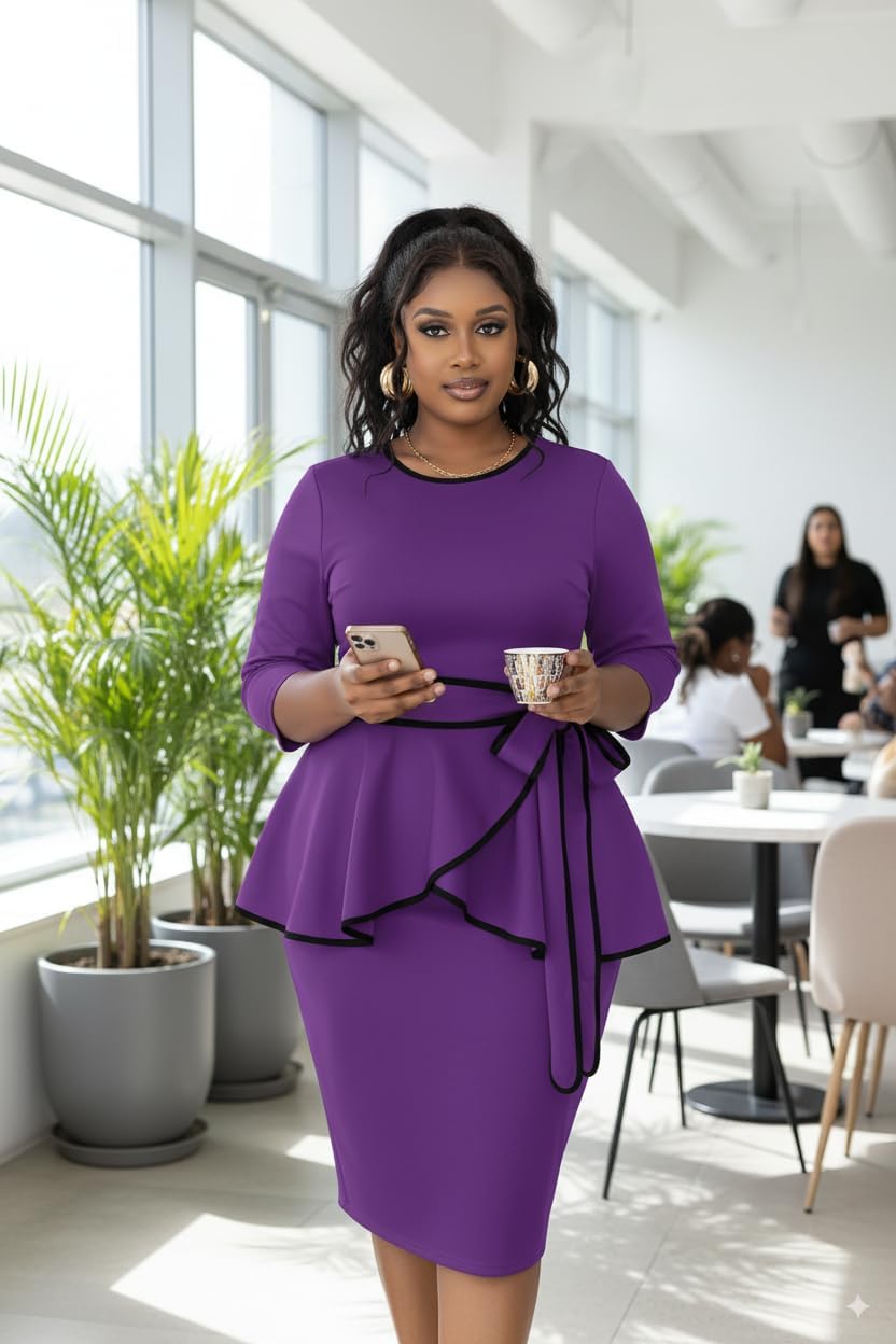 FANDEE Plus Size Women's Church Dresses Vintage Bodycon Elegant 3/4 Sleeve Pencil Dress - Image 5