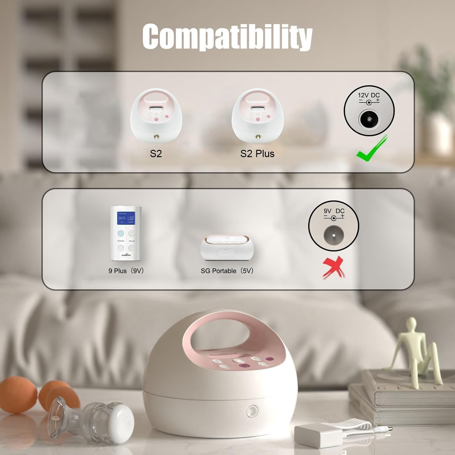 for Spectra Pump Charger, Power Cord Only for S2, S2 Plus, SPS200, 10FT Charging Cable, Led Light, White, Only Suitable for Spectra 12V Breast Pump Without Built-in Battery