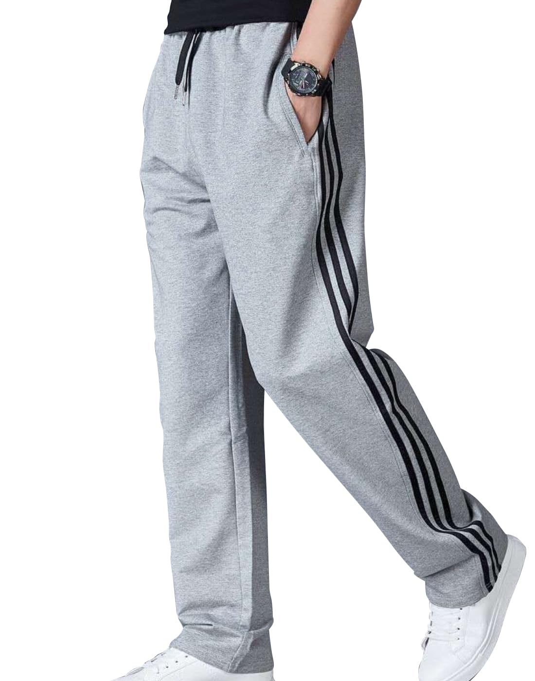 Men's Jogger Sweatpants, Long Jogger Sweatpants for Men, Lounge Pants with Zipper Pockets Athletic Pants Traning Track Pants (as4, alpha, x_l, regular, regular, Stripe Black - Grey)