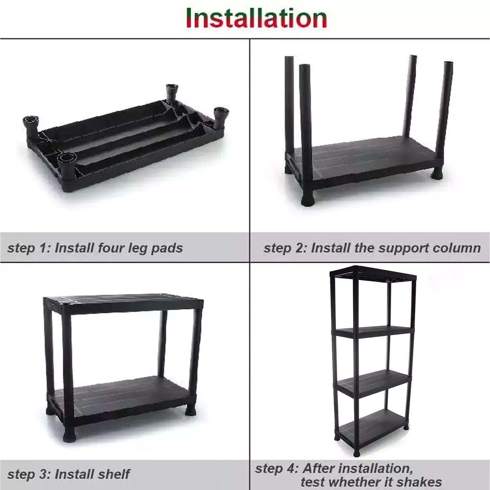 Pluto Packaging Strong Black Sturdy Plastic Storage Shelving Unit 4 Tier & 5 Tier Multipurpose Heavy Duty Rack (1-5 Tier - View #4