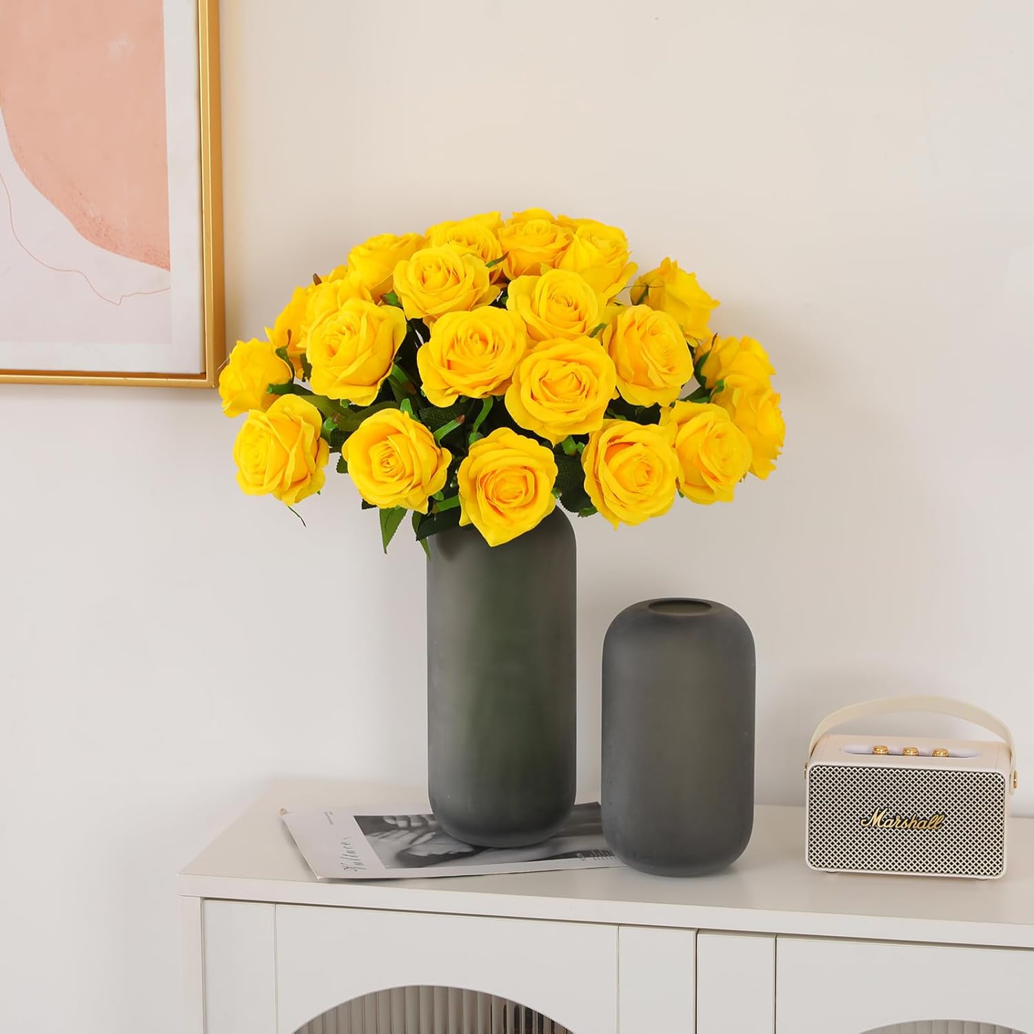 50PCS Artificial Silk Roses in Bulk & Bouquet Long Stem – Realistic Fake Roses for Wedding Centerpieces, Home Decor, Floral Arrangements, Party Decoration (Yellow) - Image 8