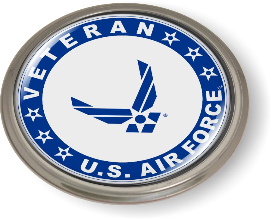 Image of US Air Force Veteran - USAF Blue Arnold Wings CAR Emblem Aluminum Bezel | Official USAF and USSF Licensed Product, 3D Domed, U.S. Air Force Star Symbol Badge, Sticker, made by BestLicensePlateFrames