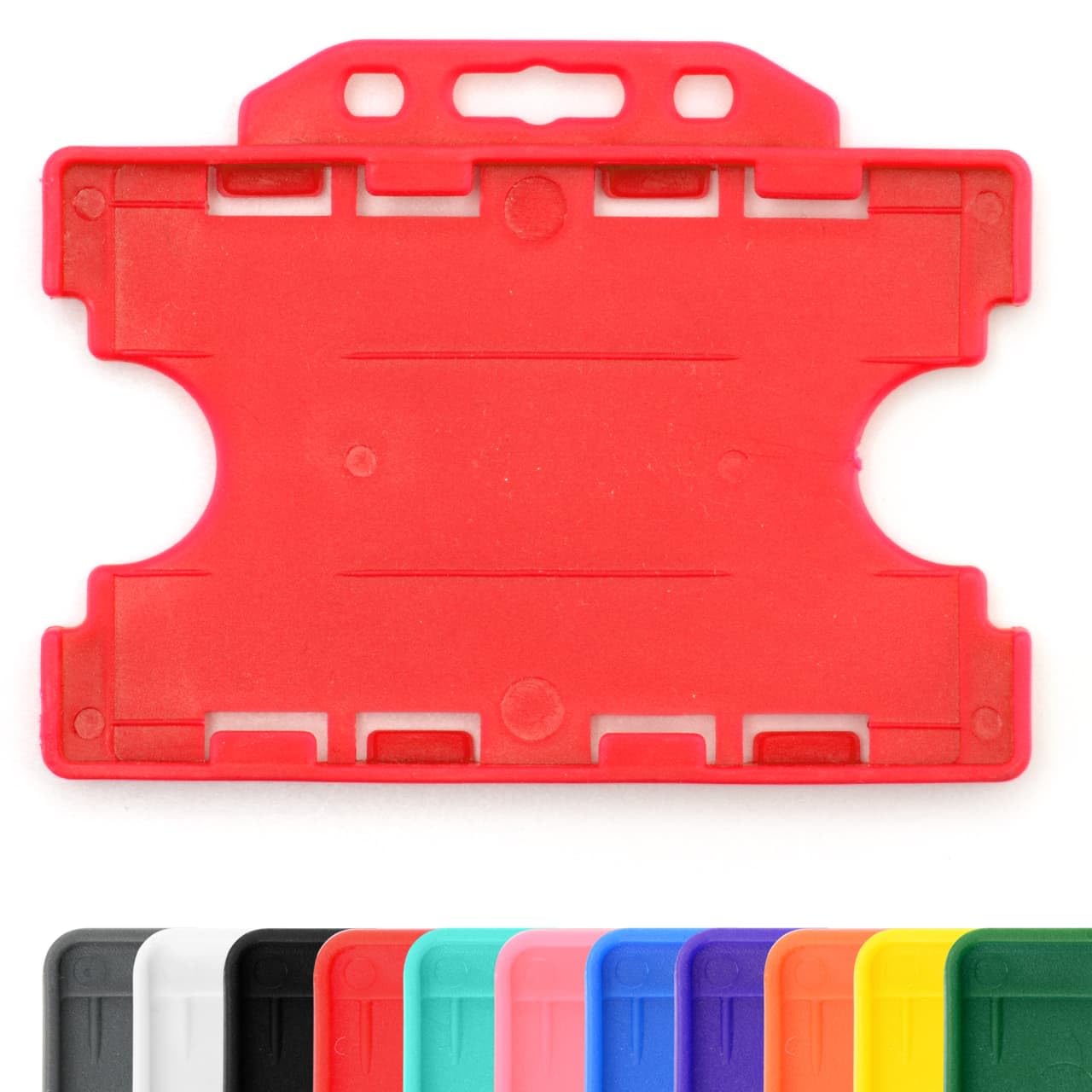 CKB LTD 10x Twin Red Double Sided Rigid Slide in Open Faced ID Card Badge Holders Horizontal Landscape Dual Identity Plastic Pass Protector - Holds Two Cards 86mm 54mm cr80 Credit Card Sized — image 1
