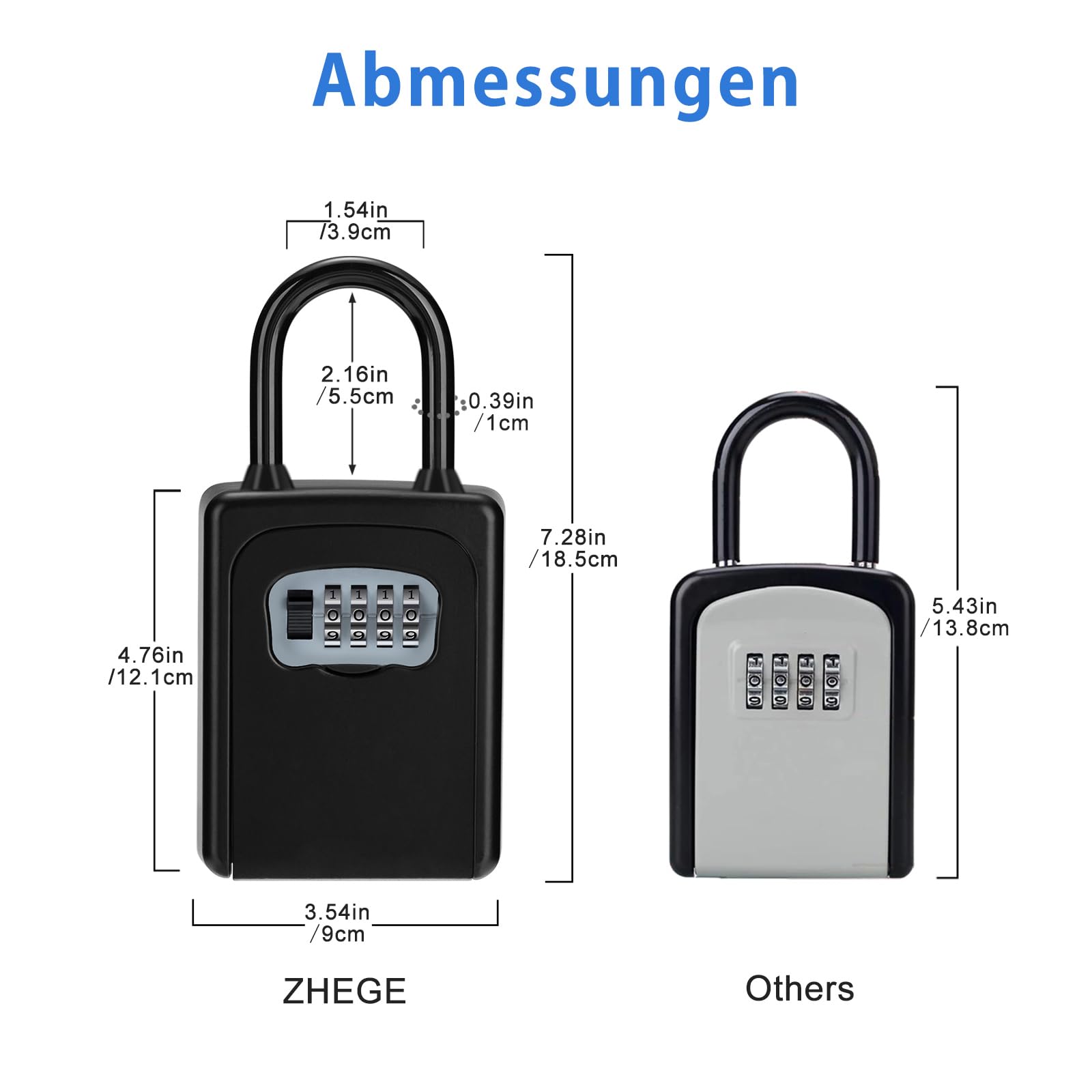 ZHEGE Caja Fuerte para Llaves con Código de 4 Dígitos, Caja Seguridad Llaves Exterior con Asa, Caja con Candado Combinacion para Oficina, Tienda, Almacén, Garage, Bloque de Pisos (Negro)