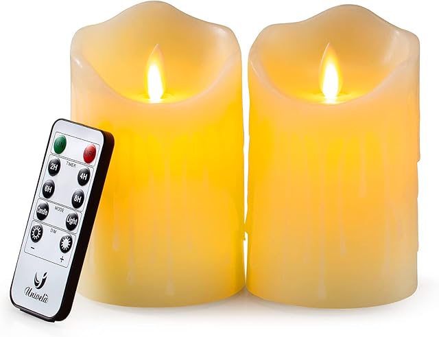 Flameless Candles with 10 Key Remote Timer Flickering Tear Wave Shaped Tealight Real Wax Simulate Dripping led Candles Battery Operated Safe for Halloween Christmas Indoor Outdoor Decor, 3x5" , 2 Set