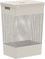 Ou Cesto de Roupas com Tampa 49L Bege Linha Grid