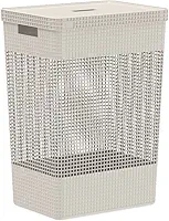 Ou Cesto de Roupas com Tampa 49L Bege Linha Grid