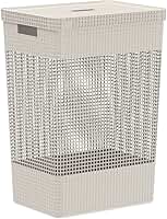 Ou Cesto de Roupas com Tampa 49L Bege Linha Grid