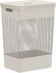 Ou Cesto de Roupas com Tampa 49L Bege Linha Grid