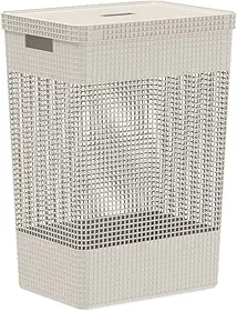 Ou Cesto de Roupas com Tampa 49L Bege Linha Grid
