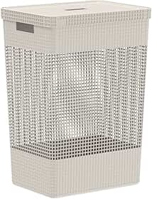 Ou Cesto de Roupas com Tampa 49L Bege Linha Grid