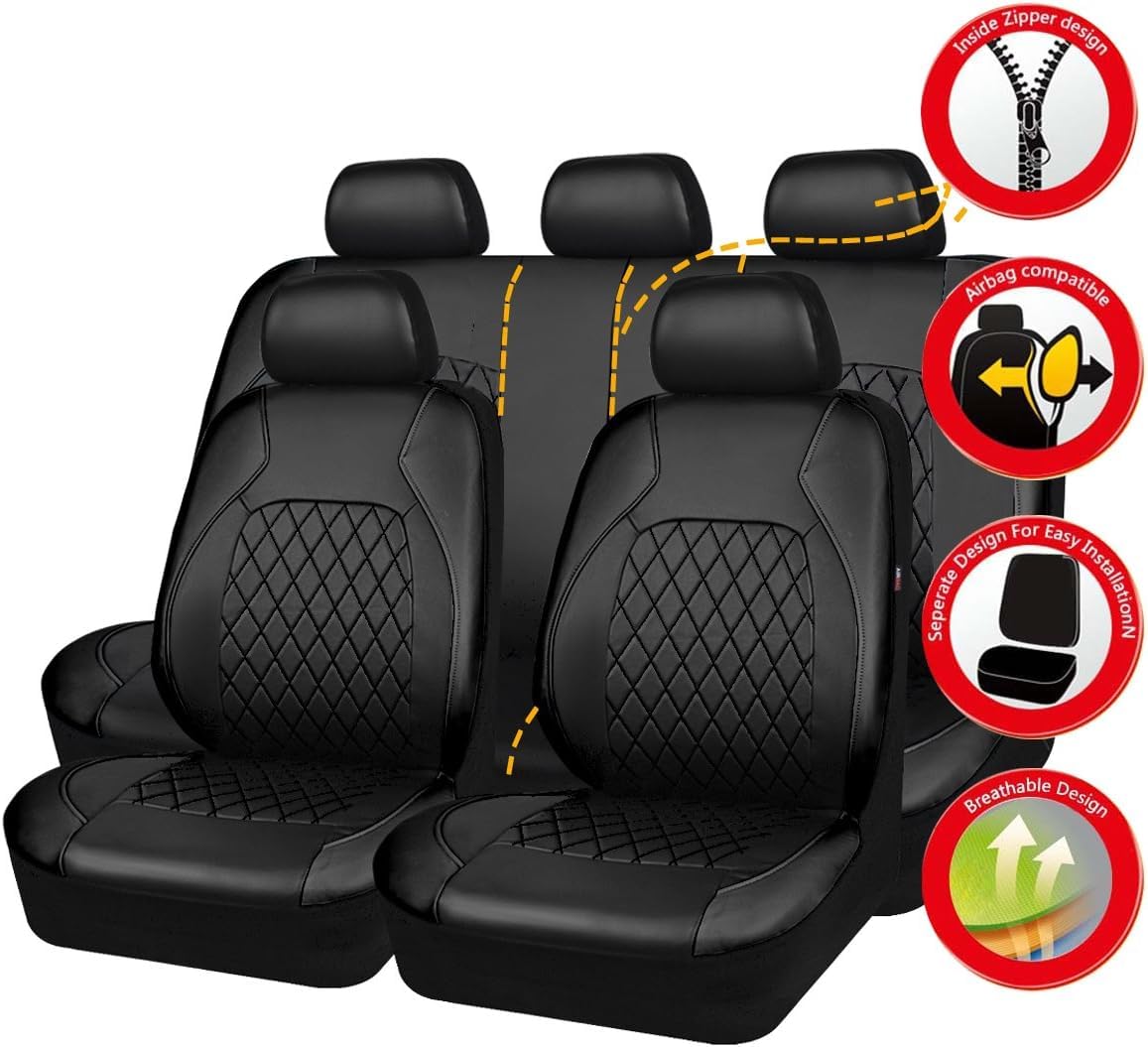 Protector de Asiento de Cuero PU para Lancia Phedra 2.0/Phedra 2.2 JTD，Fundas de Siento para Coche Lmpermeables Fundas Asientos
