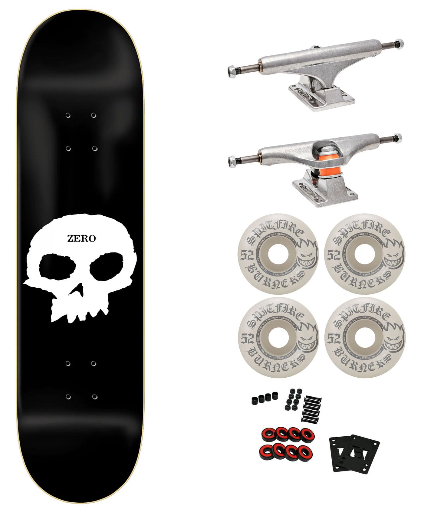 Zero Professional Complete Skateboard Single Skull with Independent Trucks Spitfire Wheels ABEC 5 Bearings Hardware and Griptape -