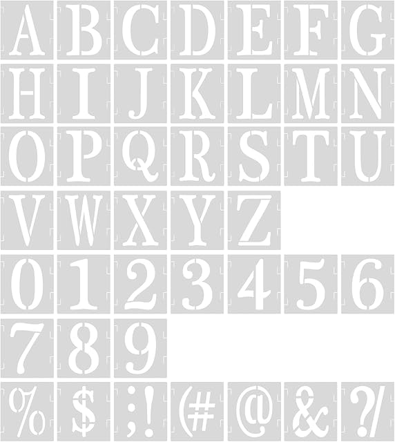 AIEX 43pcs 2 Inch Letter and Number Templates, Reusable Plastic Uppercase Letter Stencils Alphabet Stencils Punctuation Marks Symbol Numbers Craft Stencils for Scrapbook Painting DIY Craft